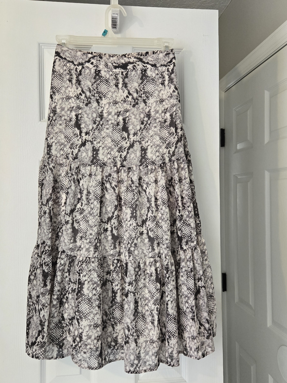 Japna Black and Gray Snake Print Tiered Maxi Skirt